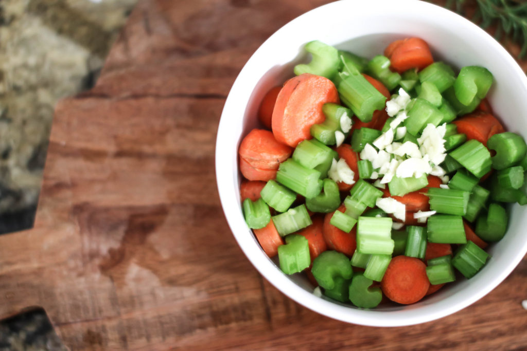 chopped carrots, garlic, and celery 